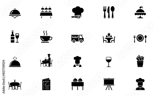 Restaurant and Catering Icon Set, Food Service and Dining Vector Symbols Collection