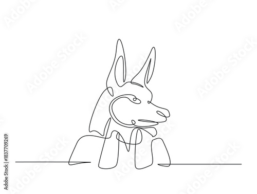 Continuous line art drawing of Ancient Egyptian god Anubis. Deity with canine head in single line art drawing vector illustration. Editable stroke.