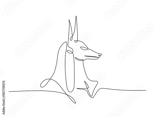 Continuous line art drawing of Ancient Egyptian god Anubis. Deity with canine head in single line art drawing vector illustration. Editable stroke.