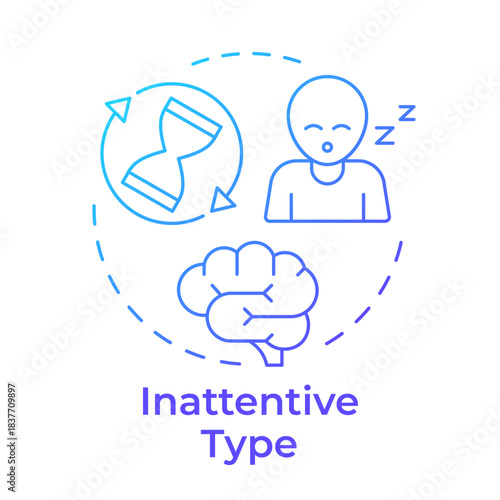 Inattentive type blue gradient concept icon. Hyperactivity symptoms, perception issues. Time management. Round shape line illustration. Abstract idea. Graphic design. Easy to use in blog post, booklet