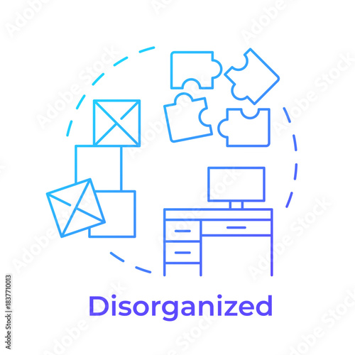 Disorganized blue gradient concept icon. Task management, workflow organization. Workload control. Round shape line illustration. Abstract idea. Graphic design. Easy to use in blog post, booklet