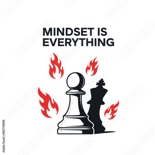 Chess Pawn and King Shadow with Flames Representing Mindset is Everything.