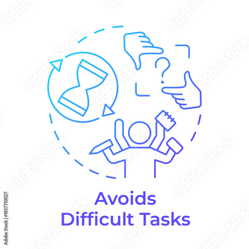 Avoids difficult tasks blue gradient concept icon. Task avoidance, procrastinating person. Round shape line illustration. Abstract idea. Graphic design. Easy to use in blog post, booklet
