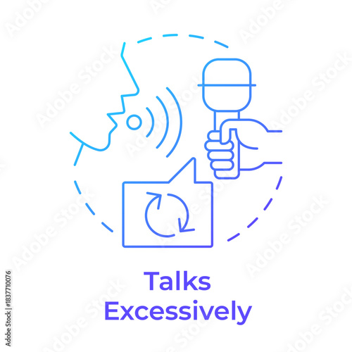 Talks excessively blue gradient concept icon. Compulsive communication. Social boundaries. Round shape line illustration. Abstract idea. Graphic design. Easy to use in blog post, booklet