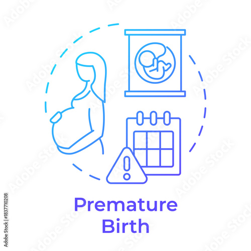 Premature birth blue gradient concept icon. Maternal health, pregnancy tracking. Fetal development. Round shape line illustration. Abstract idea. Graphic design. Easy to use in blog post, booklet