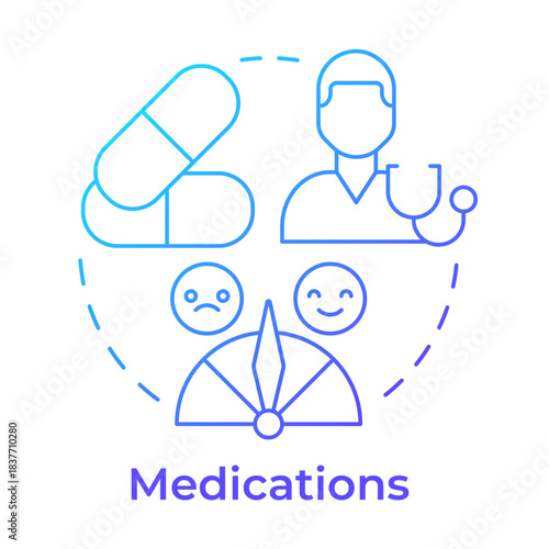 Medications blue gradient concept icon. Pharmaceutical treatment, medication management. Round shape line illustration. Abstract idea. Graphic design. Easy to use in blog post, booklet