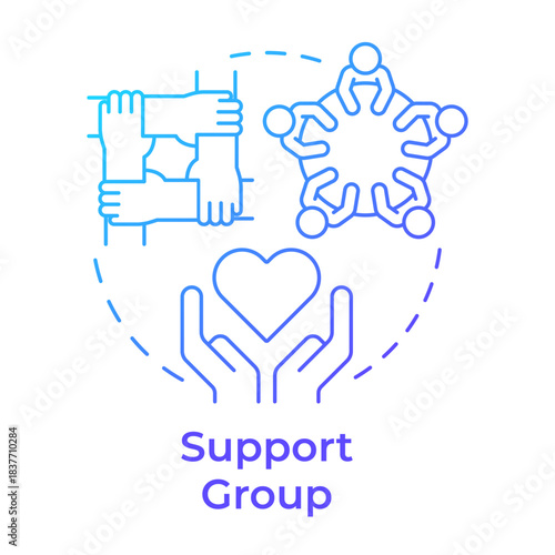 Support group blue gradient concept icon. Community engagement, social assistance. Emotional support. Round shape line illustration. Abstract idea. Graphic design. Easy to use in blog post, booklet