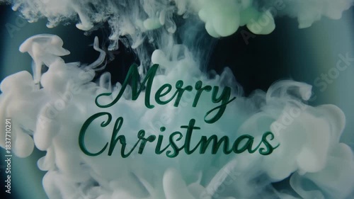 Abstract Christmas Greeting with Flowing White and Green Smoke Textures Overlayed with 