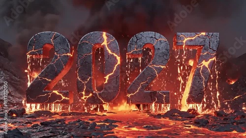 Fiery 2027 numbers erupting from molten lava, symbolizing powerful change and a dynamic future.