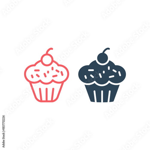 Cupcake icons set, small cake designed to serve one person