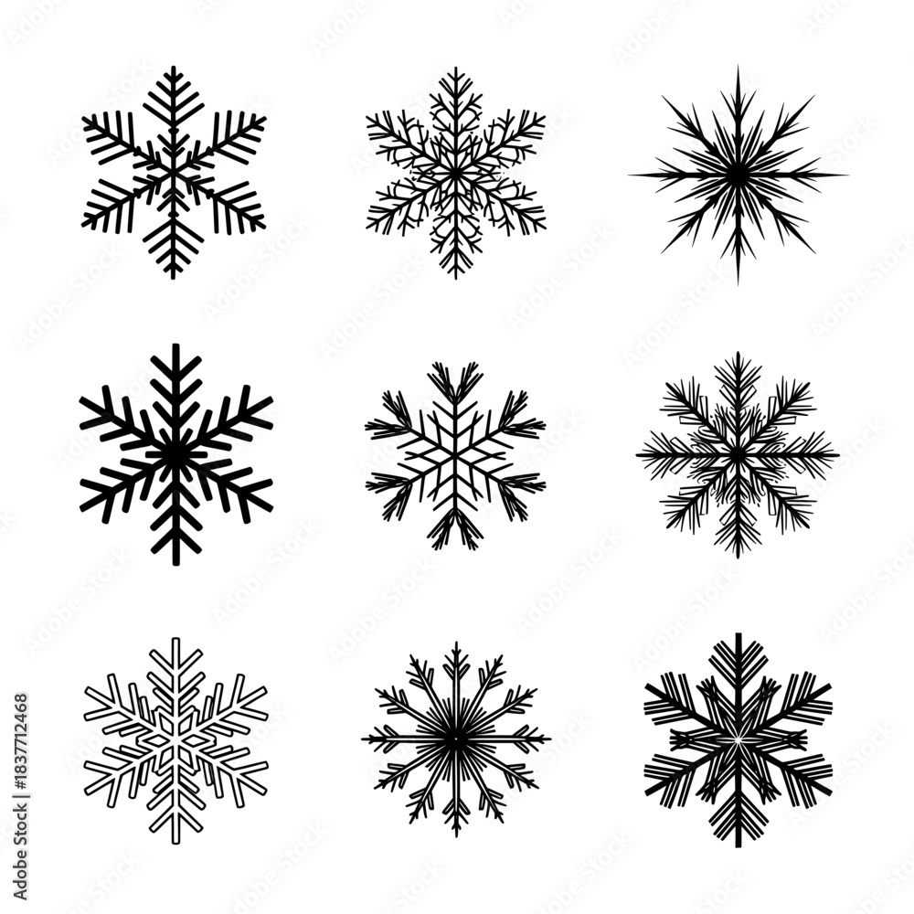 custom made wallpaper toronto digitalset of snowflakes, Snowflakes Vector Set, Black and White Winter Icons on Transparent Background