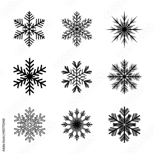 Wallpaper Mural set of snowflakes, Snowflakes Vector Set, Black and White Winter Icons on Transparent Background Torontodigital.ca