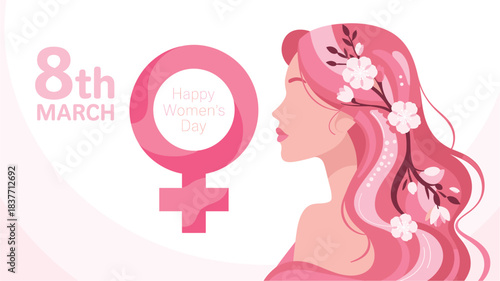 Illustration of international womens day illustration with feminine symbol and floral design