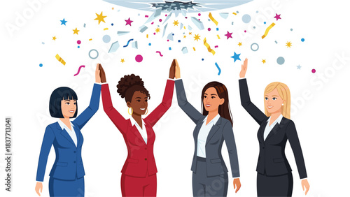 Illustration of businesswomen celebrating success white