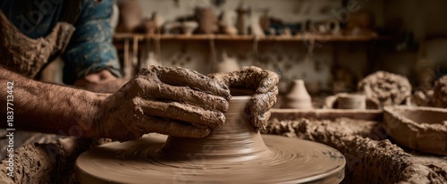 Wallpaper Mural The potter shaping clay on a spinning wheel in a rustic studio Torontodigital.ca