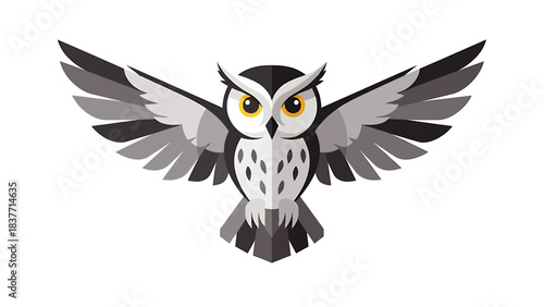 Dynamic illustration of an intelligent owl with outstretched wings, capturing its majestic presence and nocturnal nature in a clean, modern graphic design, symbolizing wisdom and vigilance