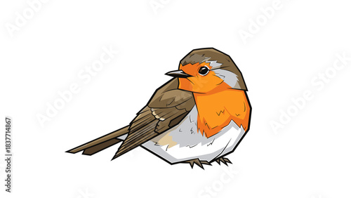 A detailed illustration of a European Robin perched on a white background