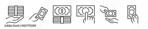 Cash thin line icon set. Web minimal editable stroke icons