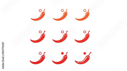 Grid of nine chili pepper icons showing varying shades of red and orange, representing spice levels.
