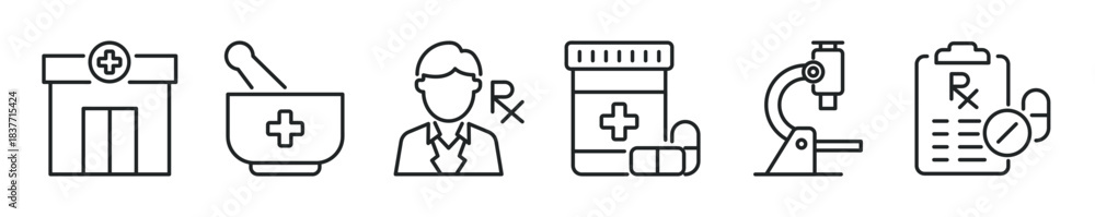Obraz premium Pharmacy thin line icon set. Web minimal editable stroke icons