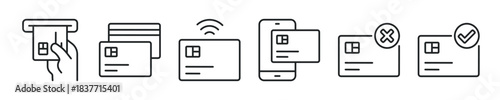 Credit card thin line icon set. Web minimal editable stroke icons
