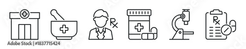 Pharmacy thin line icon set. Web minimal editable stroke icons