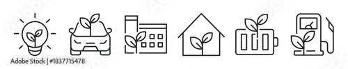 Green technology thin line icon set. Web minimal editable stroke icons