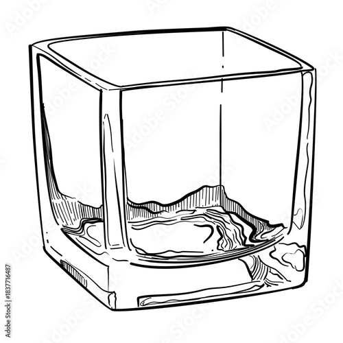 Square glass tumbler vector line art hand drawn illustration