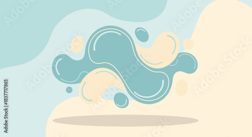 Abstract fluid shapes in pastel blue and cream colors. Modern vector illustration of glossy liquid blobs and milky splashes isolated on background suitable for cosmetics, baby products, and soft brand