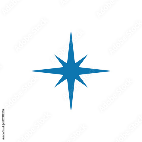 Blue north star vector icon silhouette vector flat design on white background. Simple north star icon.