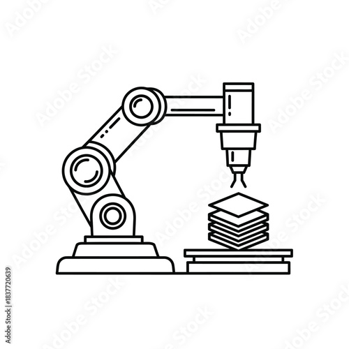 Industrial robotic arm 3D printing a layered object, symbolizing innovation and advanced manufacturing processes