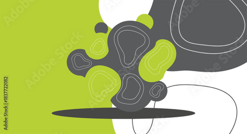 Abstract modern background featuring organic lime green and dark grey fluid shapes with contour lines flat vector illustration design suitable for web banners presentation templates and creative graph