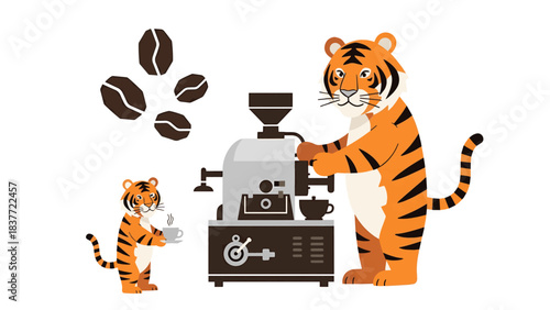 Tigers Roasting and Enjoying Freshly Brewed Coffee