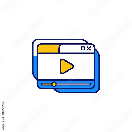 Play button icon inside a browser window, representing multimedia content and online video playback