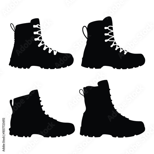 Hiking Boots Vector, Silhouette, Illustration