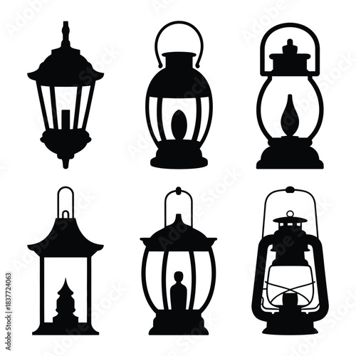 Lantern Light Vector, Silhouette, Illustration