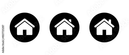 Home and house icon set in black circle. Real estate, residence, and property symbol