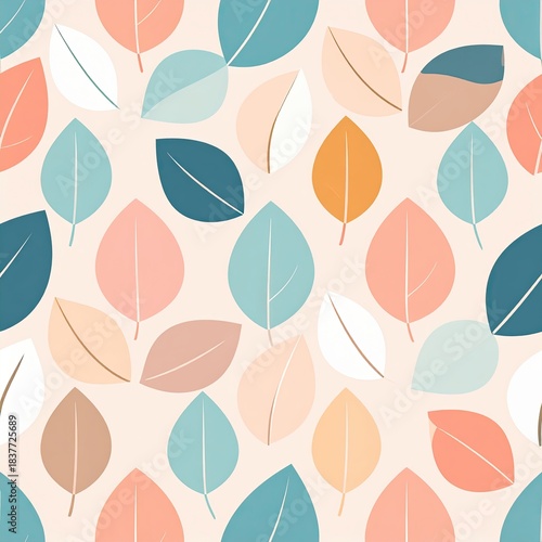 Seamless Pattern of Pastel Leaves on Light Pink Background Vector Design Illustration