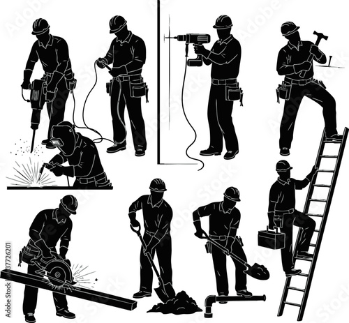 Handyman and Mechanic Worker Silhouettes