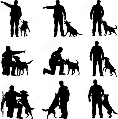 Dog Trainer and Walker Silhouettes