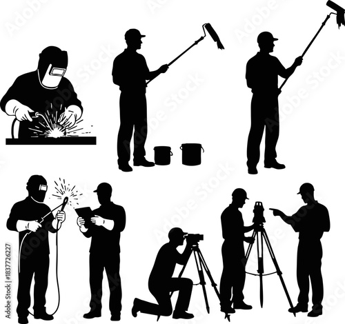 Painter and Decorator Worker Silhouettes