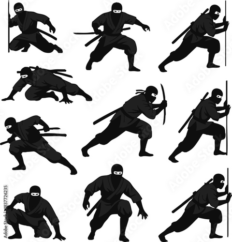 Crouching Ninja Stealth Silhouettes