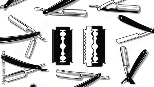 Vector illustration set of diverse male pilots wearing dark flight suits near airplanes, symbolizing aviation, commercial travel, and professional transportation careers.