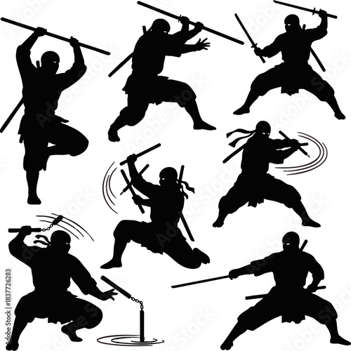 Martial Arts Stick Fighting Silhouettes