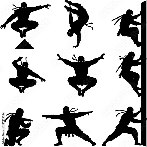 Jumping Ninja Action Silhouettes