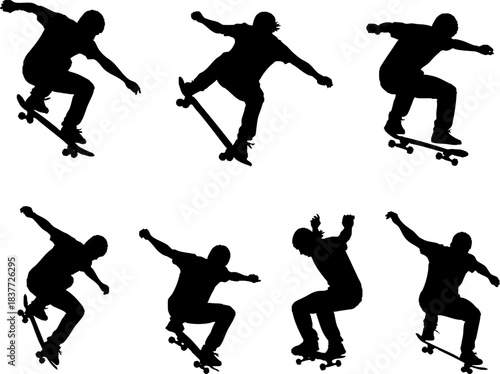 Skateboarder Trick Silhouettes Vector Set