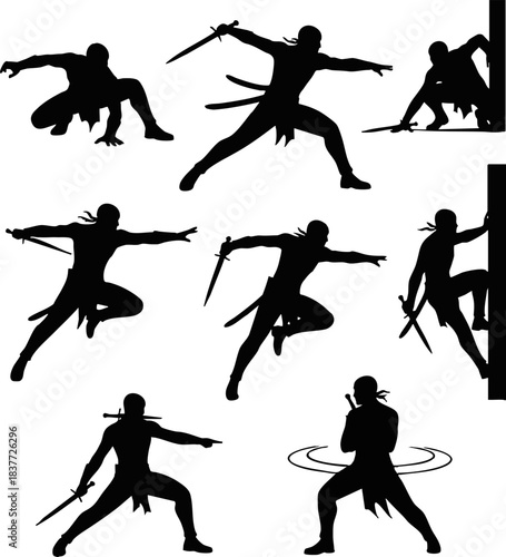 Ninja and Martial Artist Pose Silhouettes