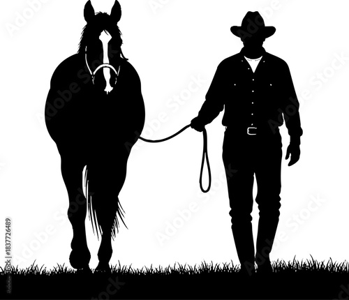 Cowboy and Horse Western Silhouette