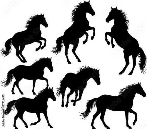 Galloping and Rearing Horse Silhouettes
