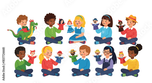 Diverse Children Meditating with Fruits and Vegetables